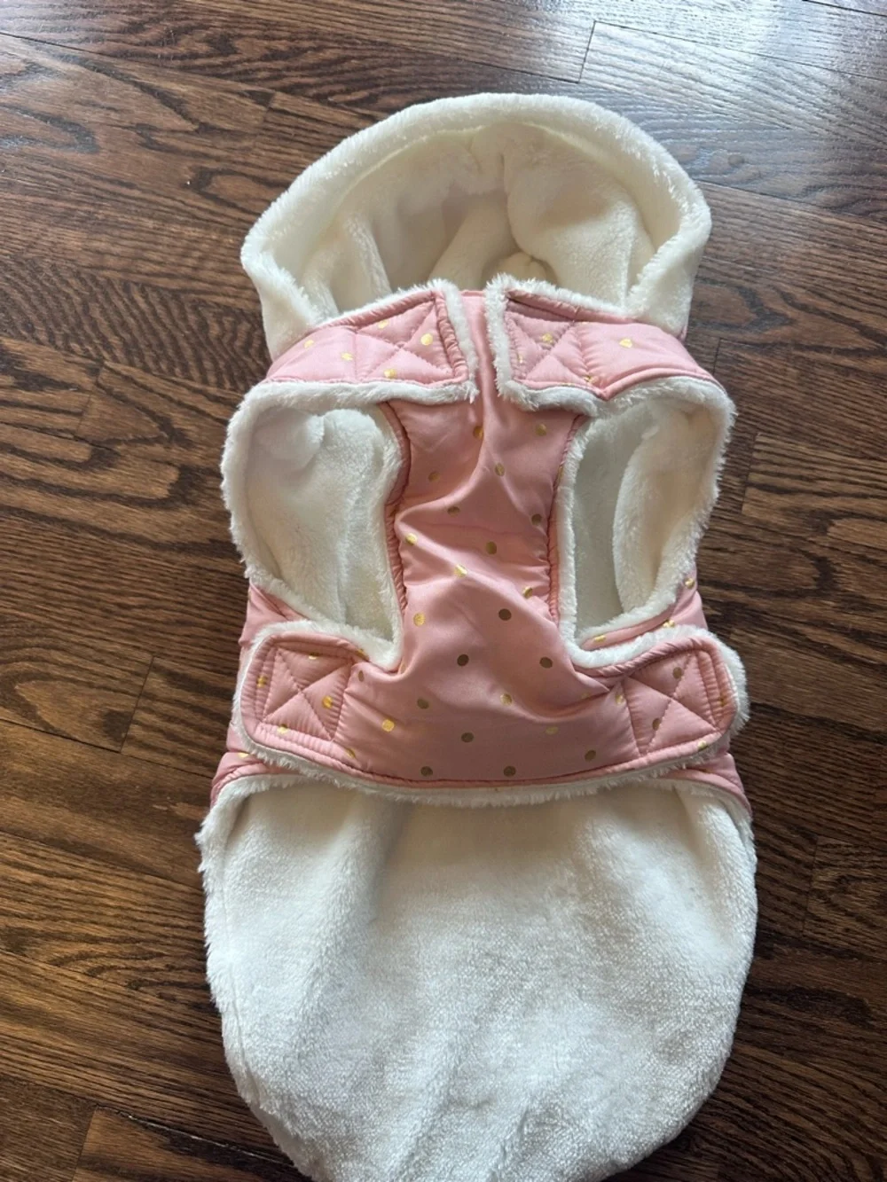 Rachel Zoe Pink Gold Polka Dot Faux Fur Dog Coat Hooded Pet Vest Medium